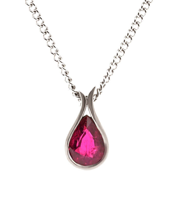 pear shaped ruby in drop pendant design